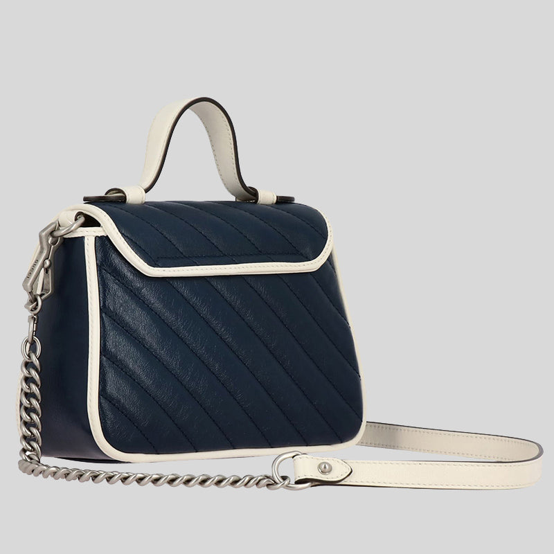 GUCCI GG Marmont Small Top Handle Crossbody Bag In chevron Leather with Piping 583571