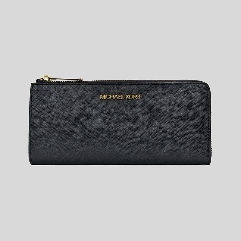 Michael Kors Jet Set Travel Large Saffiano Leather Quarter-Zip Wallet Black 35T6GTVE3L