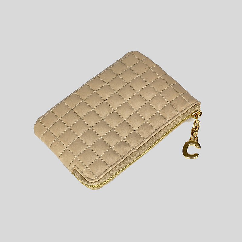 CELINE Small Quilted Pouch With "C" Charm Zip 10B823 Nude