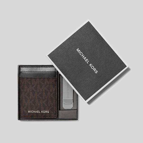 Michael Kors Money Clip Card Case In Gifting Box Set Brown