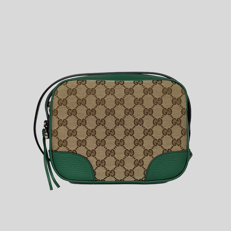 Gucci Emerald Beige Canvas Leather GG BREE Crossbody Camera Bag 449413