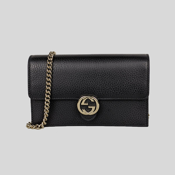 GUCCI Icon GG Interlocking Wallet On Chain Crossbody Bag Black 615523 lussocitta lusso citta