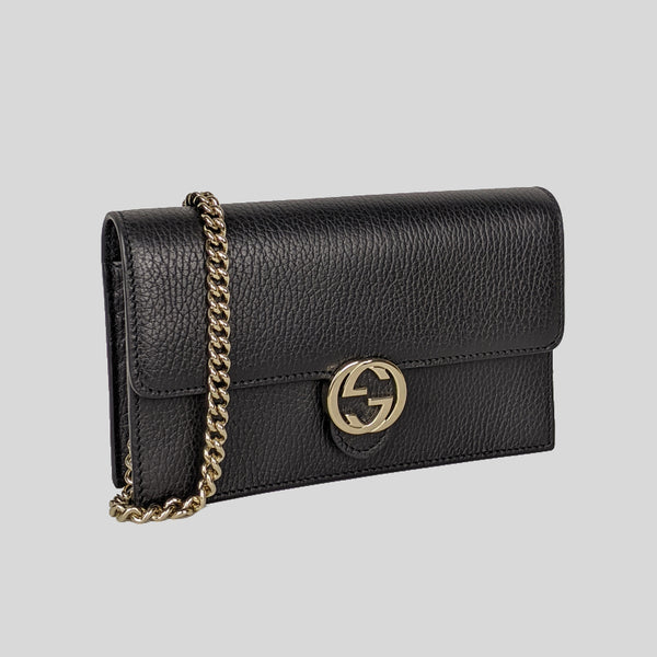 GUCCI Icon GG Interlocking Wallet On Chain Crossbody Bag Black 615523