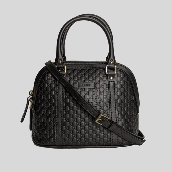 Gucci Micro GG Leather Mini Dome Crossbody Bag Black 449654