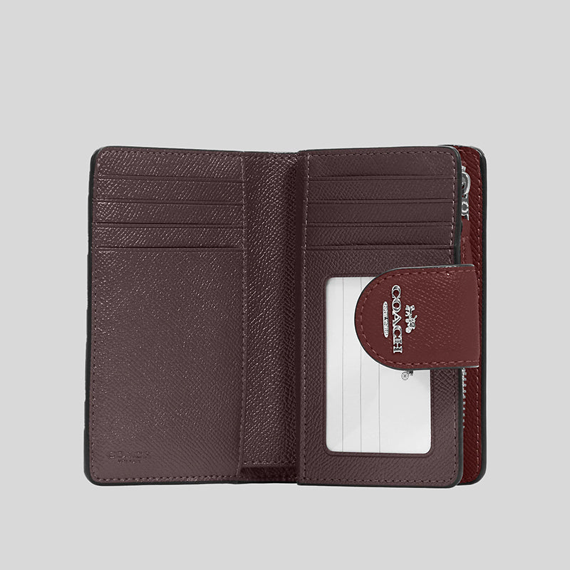 Coach Medium Corner Zip Wallet In Crossgrain Leather Wine Silver Hardware 6390