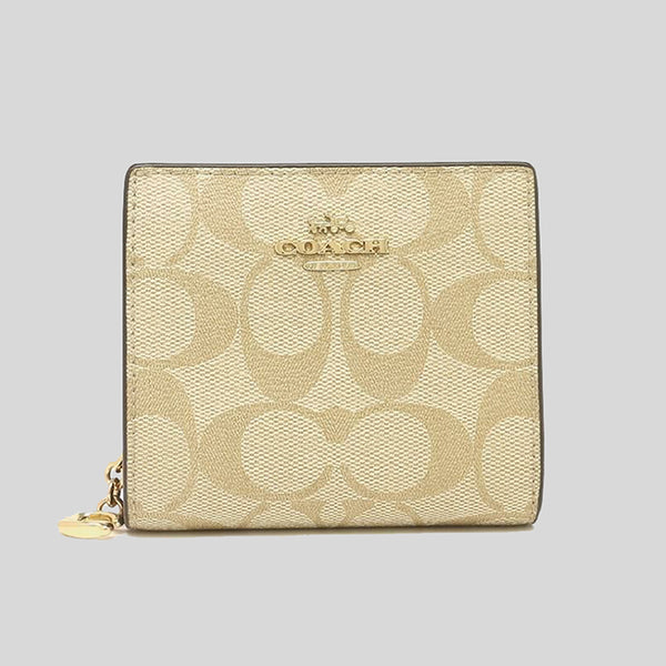 Coach Snap Wallet In Signature Canvas Light Khaki Saddle C3309