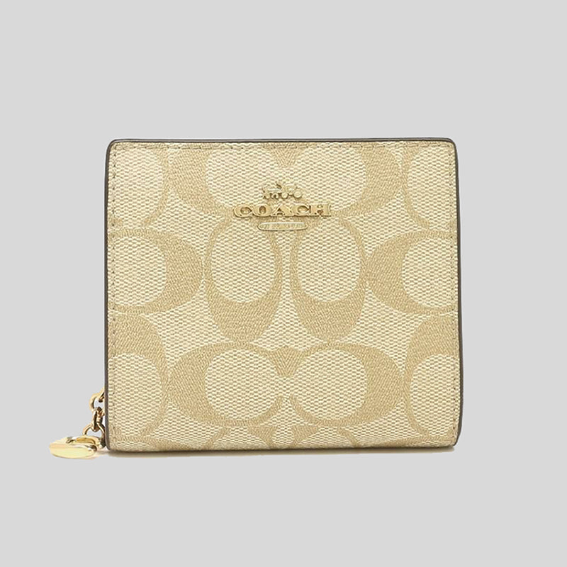 Coach Snap Wallet In Signature Canvas Light Khaki Saddle C3309