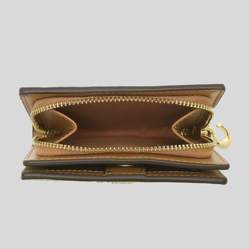 Coach Snap Wallet In Signature Canvas Light Khaki Saddle C3309