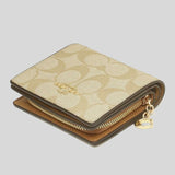Coach Snap Wallet In Signature Canvas Light Khaki Saddle C3309