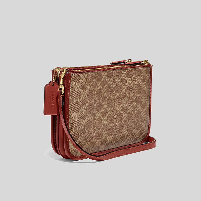Coach Slim Turnlock Crossbody In Signature Canvas Tan/Rust C6661