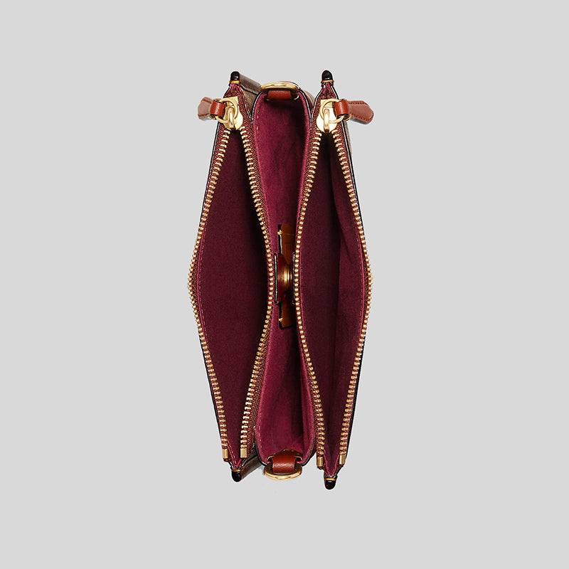 Coach Slim Turnlock Crossbody In Signature Canvas Tan/Rust C6661