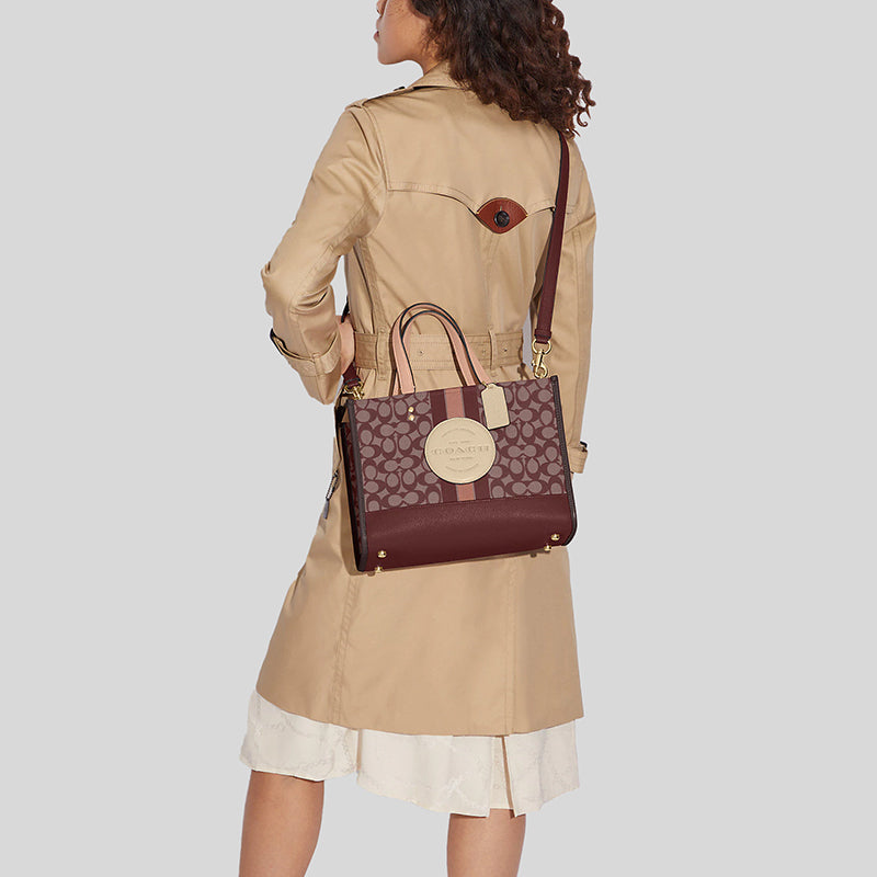 Coach Dempsey Carryall In Signature Jacquard With Stripe And Coach Patch Wine Multi C8448