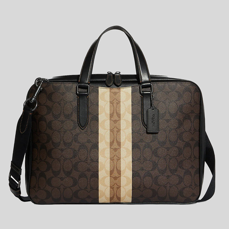 Coach Graham Slim Brief In Blocked Signature Canvas With Varsity Stripe Mahogany Multi C9826