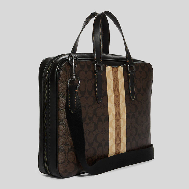 Coach Graham Slim Brief In Blocked Signature Canvas With Varsity Stripe Mahogany Multi C9826