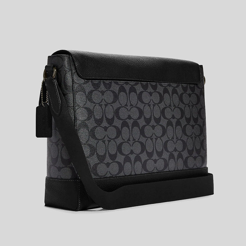 Coach Hudson Messenger In Signature Canvas Charcoal/Black CB842