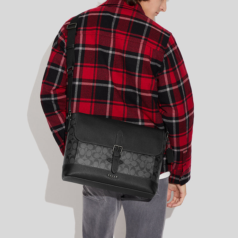 Coach Hudson Messenger In Signature Canvas Charcoal/Black CB842