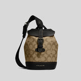 Coach Hudson Small Pack In Signature Canvas Khaki Black CB928