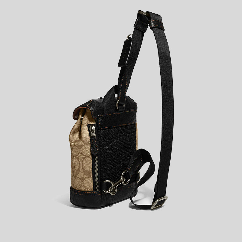 Coach Hudson Small Pack In Signature Canvas Khaki Black CB928