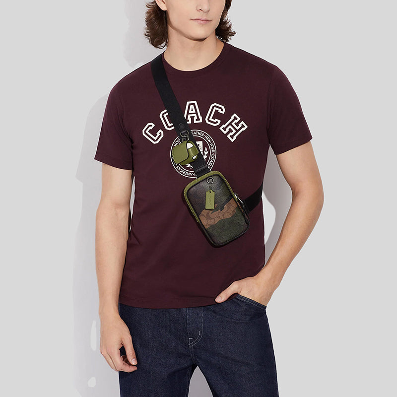 Coach Multifunction Phone Pack In Signature Canvas With Camo Print Khaki Olive Green CC026