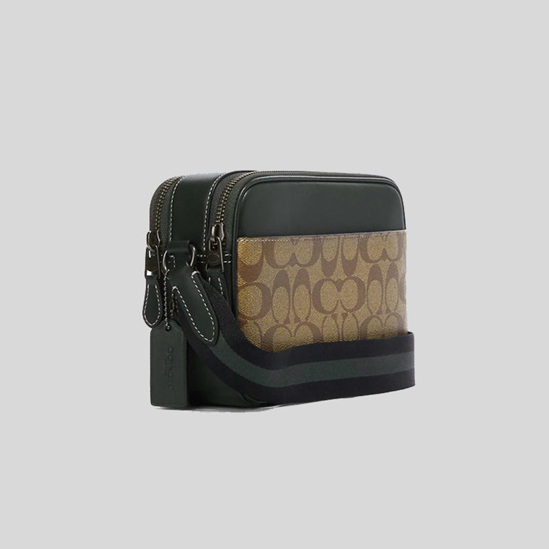 Coach Graham Crossbody In Signature Canvas With Varsity Motif Khaki Amazon Green CE638