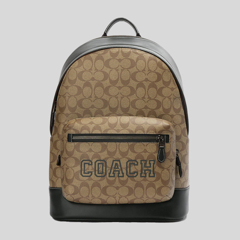 Coach West Backpack In Signature Canvas With Varsity Khaki Amazon Green CE717
