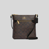 Coach Mini Rowan File Bag In Signature Canvas Brown Black CF340