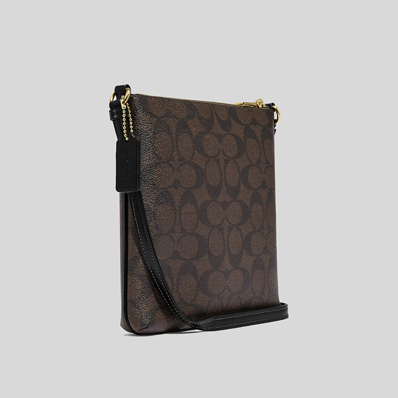 COACH Mini Rowan File Bag In Signature Canvas Brown Black CF340