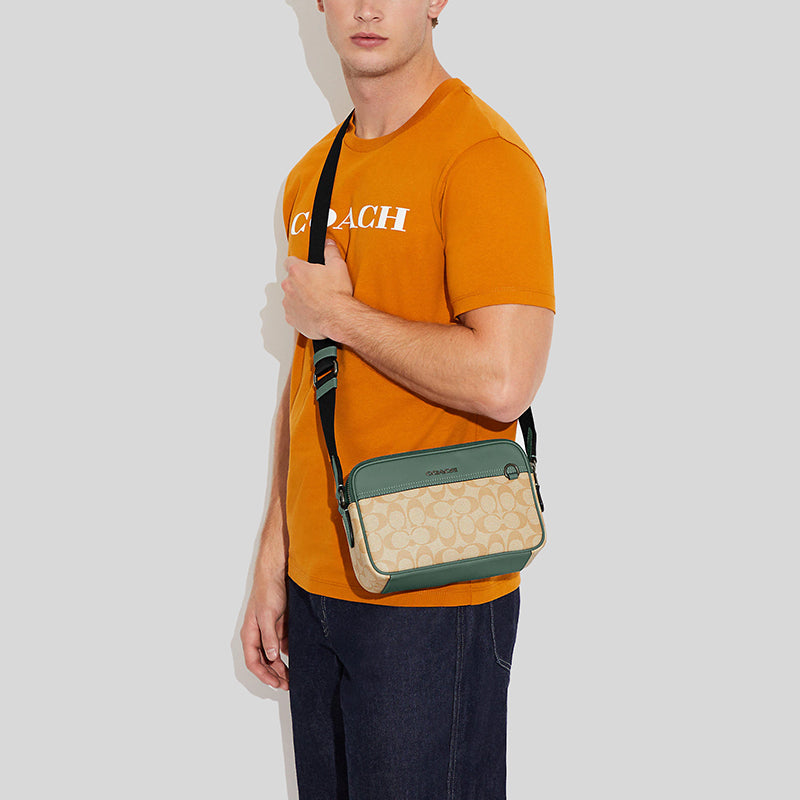 Coach Graham Crossbody In Colorblock Signature Canvas Light Khaki