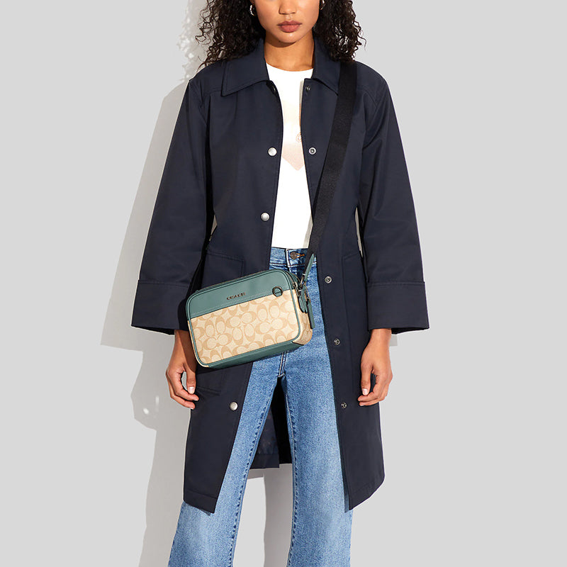 Coach Graham Crossbody In Colorblock Signature Canvas Light Khaki/Sage