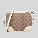 Gucci White Leather Beige Canvas GG BREE Crossbody Camera Bag 449413