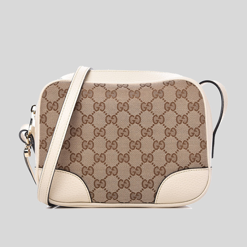 Gucci White Leather Beige Canvas GG BREE Crossbody Camera Bag 449413