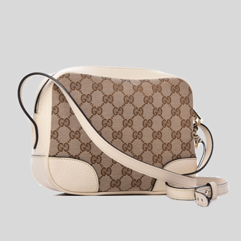 Gucci White Leather Beige Canvas GG BREE Crossbody Camera Bag 449413