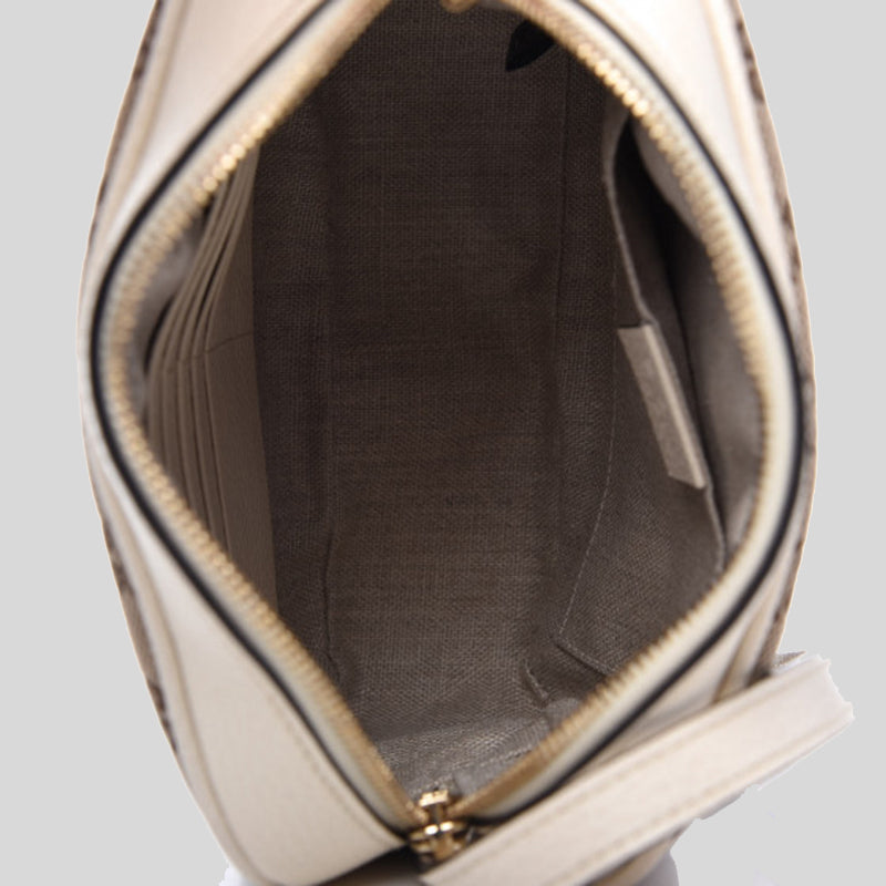 Gucci White Leather Beige Canvas GG BREE Crossbody Camera Bag 449413