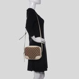 Gucci White Leather Beige Canvas GG BREE Crossbody Camera Bag 449413