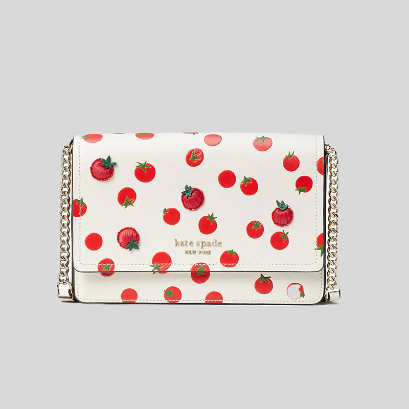 Kate Spade Spencer Tomato Dot Embellished Flap Chain Wallet Parchment Multi K8655