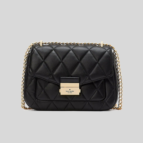 Kate Spade Carey Smooth Quilted Leather Small Flap Shoulder Bag Black LussoCitta