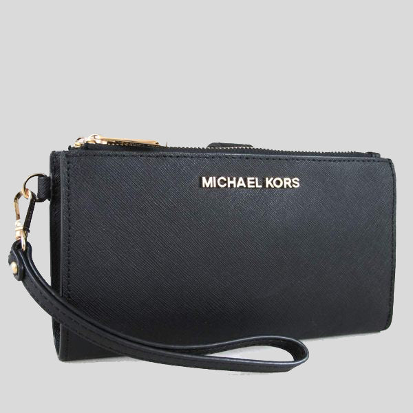 Michael Kors Jet Set Travel Double Zip Wristlet Phone Wallet Black 35F8GTVW0L