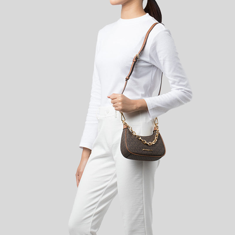Michael Kors Signature Cora Mini Zip Pouchette Bag Brown 35R3G4CC1B