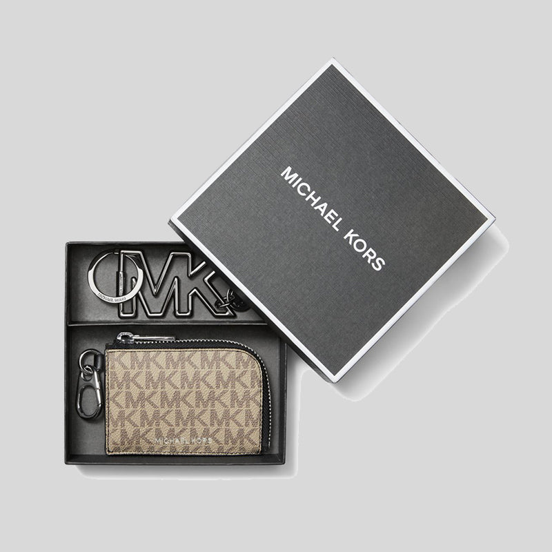 Michael Kors Logo Wallet and Keychain Gift Set Hemp Brown 36S3LGFE6B