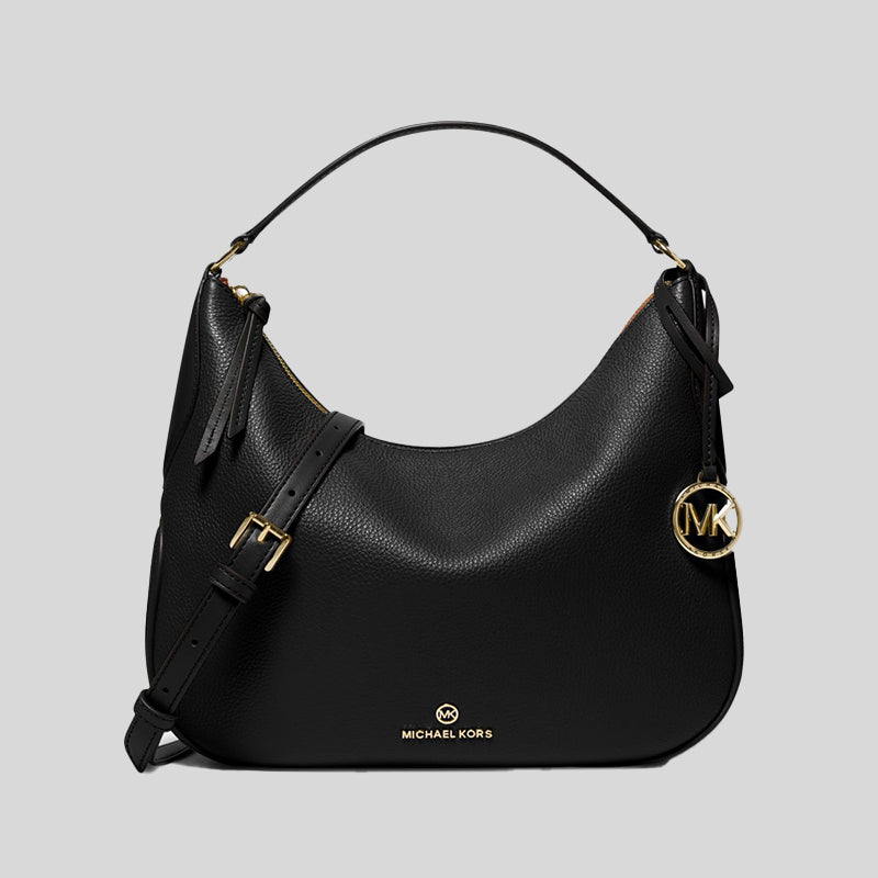 Michael Kors Kelsey Medium Pebbled Leather Shoulder Bag Black 30F2G3KS6L