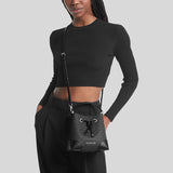 Michael Kors Mercer Signature Small Drawstring Bucket Black Silver Hardware 35F2SM9M1B