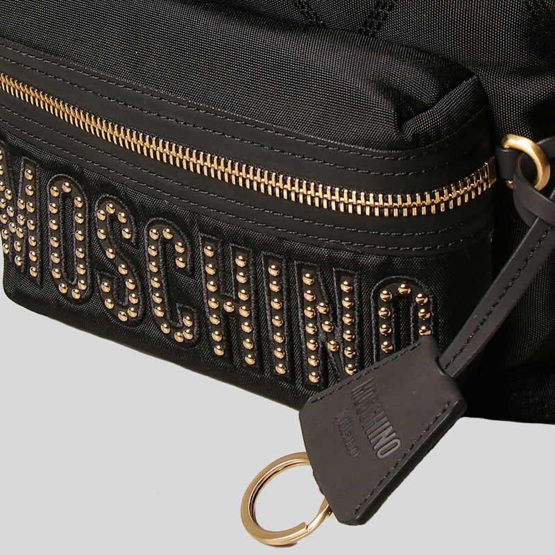 Moschino Couture Backpack In Quilted Nylon With Studs Logo Black B7606