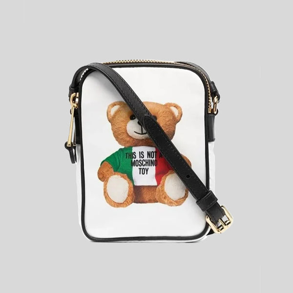 Moschino Couture Nylon Double Zip Crossbody Bag With Teddy Print T7566 lussocitta lusso citta