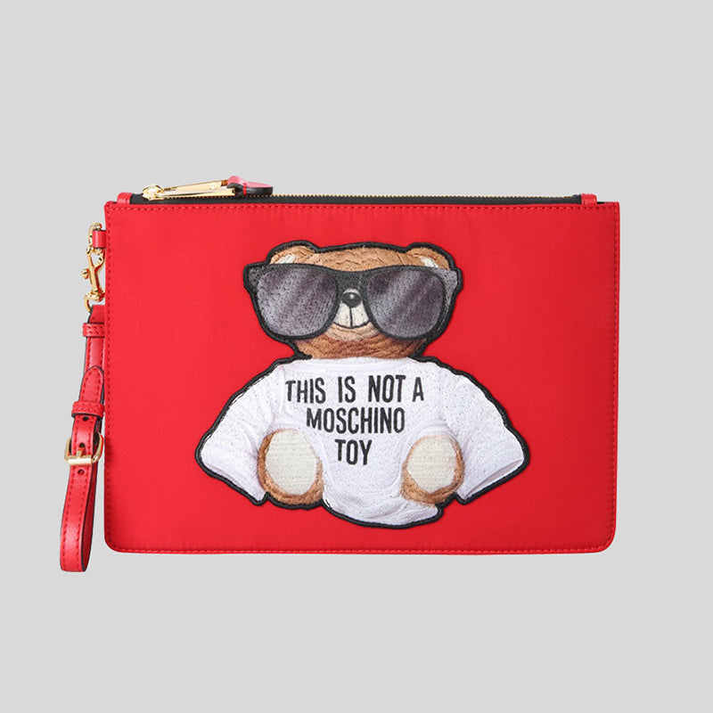Moschino Couture Nylon Clutch With Teddy Red T8429 lussocitta lusso citta