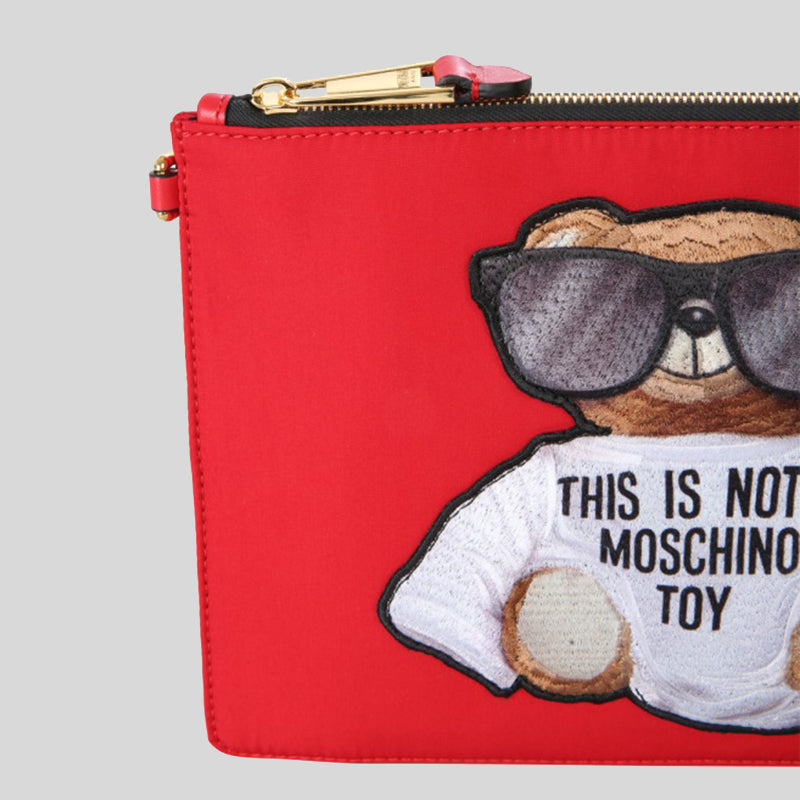 Moschino Couture Nylon Clutch With Teddy Red T8429