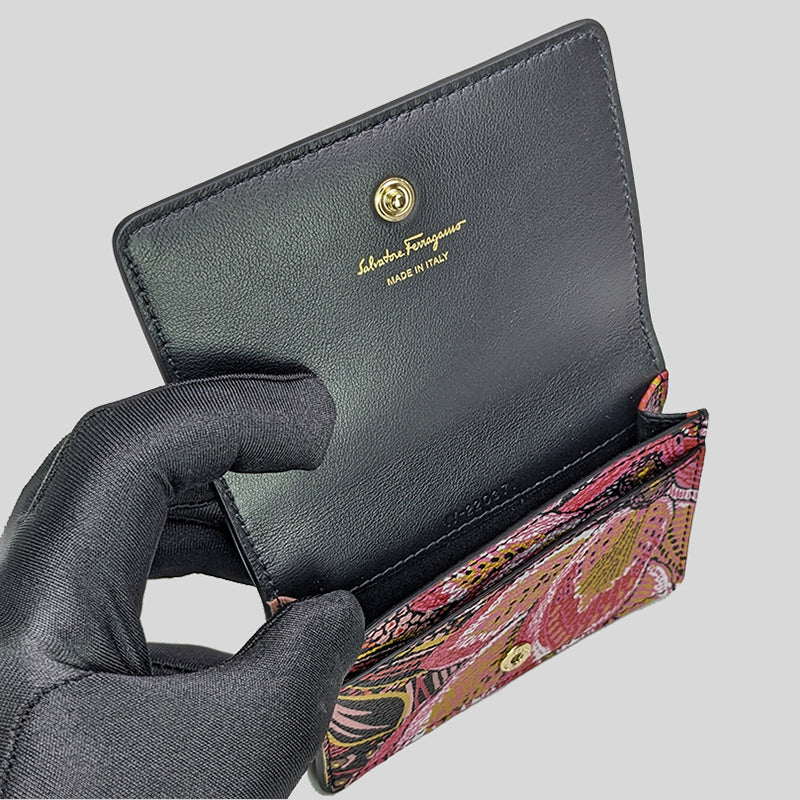 Salvatore Ferragamo Leather Card Case Wallet With Floral Print 0755621