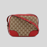 Gucci Red Leather Beige Canvas GG BREE Crossbody Camera Bag 449413