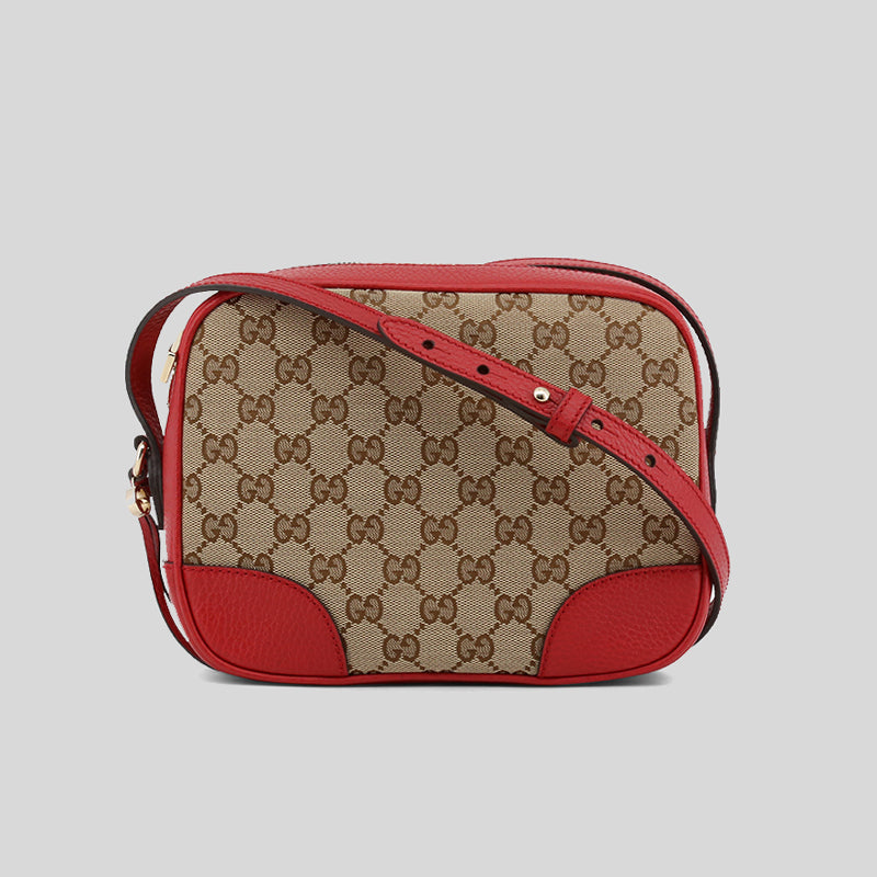 Gucci Red Leather Beige Canvas GG BREE Crossbody Camera Bag 449413