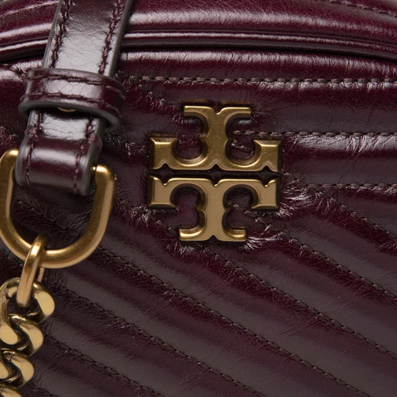 Tory Burch Kira Chevron Glazed Leather Card Case In Fig