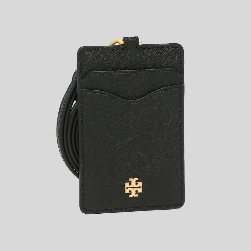 Tory Burch Emerson Leather ID Lanyard With Keyring Black 136584